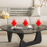 EASYSOUL Modern Glass Coffee Table, 32.68" D x 22.44" W x 15.75" H, Abstract Round Tea Tables for Living Room Home Office Industrial Cocktail Tables (Black-Gray Glass, 32.68") EASYSOUL