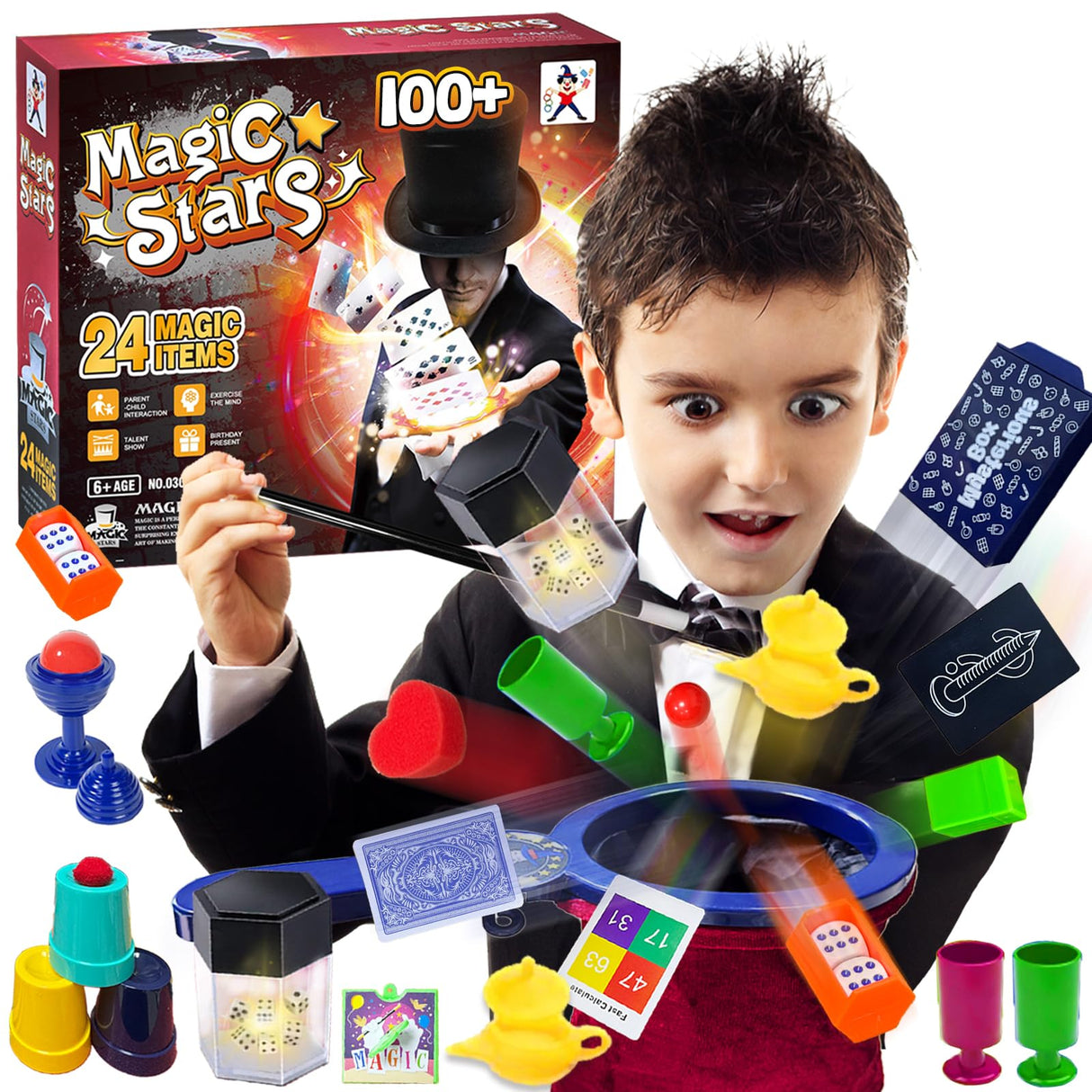 VIANBYE Magic Tricks for Kids, Magic Kit with Video Instructions for Easy Learning, 24-in-1 Magician Starter Set, Christmas Halloween Birthday Gifts Toys for Ages 6 8 10 12 Years Old Boys Girls VIANBYE