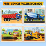 Wooden Puzzles for Kids Ages 4-6, 4 Packs 24 PCS Construction Vehicle Jigsaw Puzzles for Kids Ages 3-5, Preschool Educational Puzzles Boards Toys Gifts for Boys Girls Duchong