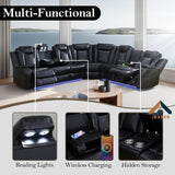 JBXBER Power Recliner Sectional Sofa Set for Living Room, Leather Recliner Sofa Sets, L-Shaped Corner Sectional Couch Sets with LED Lights, Console Storage(Sectional,Black) JBXBER