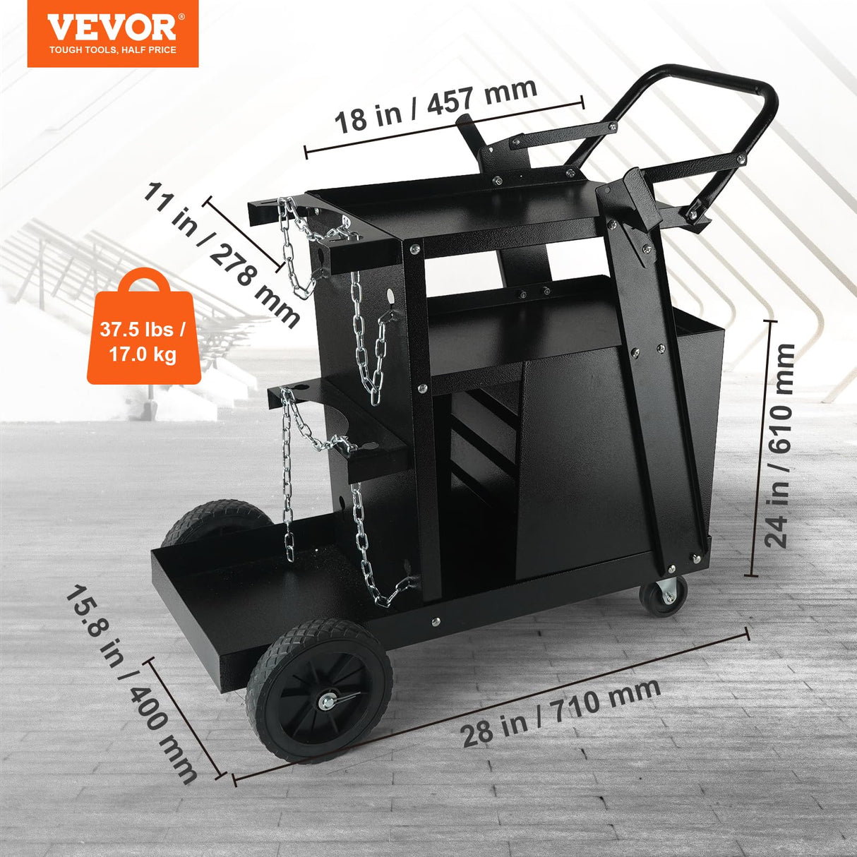 VEVOR Welding Cart, 2-Tier 4 Drawers Welder Cart with 265LBS Static Weight Capacity, 360° Swivel Wheels, Tank Storage Safety Chains, Heavy Duty Rolling MIG Welder Cart for Mig Welder and Plasma Cutter VEVOR