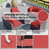 Kullavik 7 Pieces Outdoor Patio Furniture Set,Sectional Rattan Sofa Set Brown PE Rattan Wicker Patio Conversation Set with Tempered Glass Coffee Table and Washable Cushions Covers,Red Kullavik