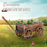 Beeveer Wooden Wagon Planter Box, Garden Planter with Wagon Wheels, Flower Cart for Patio Garden Balcony, Decorative Patio Planter Flowers Herbs Vegetables for Indoor Outdoor Decor, Brown (Classic) Beeveer