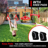 Ninja Warrior Obstacle Course for Kids Backyard with A Pair of Knee Pads, 60’ Ninja Slackline and Slackline Protective Tube with Unique Obstacles Climbing Net, Ninja Wheel, Monkey Bars, Gym Rings F7F9