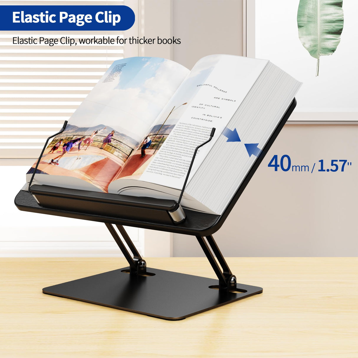 BESIGN BS01 Book Stand for Reading, Adjustable Book Holder, Ergonomic Laptop Stand with Elastic Page Clips for Music Scores, Recipe, Tablet, Laptop (Black) BESIGN