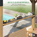 AMERLIFE 10x14 FT Hardtop Wood Grill Gazebo with Permanent Galvanized Steel Lean to Canopy & Built-in Bar Shelf – Outdoor BBQ Gazebo Pergola for Deck, Backyard, Garden AMERLIFE