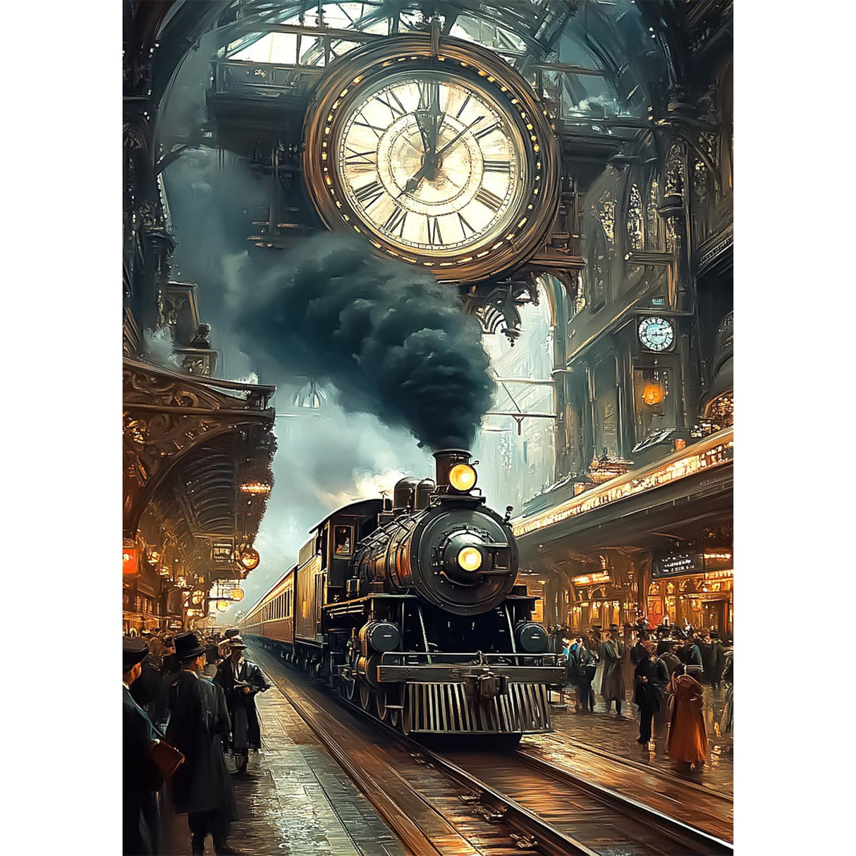 Lxmsja Train Station Diamond Art Kits for Adults, Clock DIY Full Drill Diamond Painting Kits for Beginners, 5D Gem Art Crafts for Adults, Home Wall Decor 12x16 inch Lxmsja