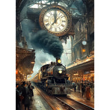 Lxmsja Train Station Diamond Art Kits for Adults, Clock DIY Full Drill Diamond Painting Kits for Beginners, 5D Gem Art Crafts for Adults, Home Wall Decor 12x16 inch Lxmsja