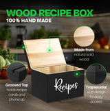 Jaconine Recipe Box, Wooden Recipe Organizer, Recipe Holder Box with 50 Recipe Cards 4""x6"" & 6 Dividers, Recipe Book to Write in Your Own Recipes, Black Jaconine
