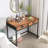 Furologee Computer Desk with 2 Fabric Drawers, Small Home Office Writing Desk, Vanity Desk with Hooks, Simple Study Desk for Small Spaces Bedroom, Furologee