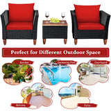 COSTWAY 3PCS Outdoor Patio Rattan Furniture Set Wooden Table Top Cushioned Sofa Red COSTWAY