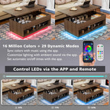 HOMMPA LED Lift Top Coffee Table and TV Stand Set of 2,Modern LED Entertainment Center with Power Outlets for up to 65" TV, Coffee Table with Hidden Compartment & 2 Open Shelve Walnut HOMMPA