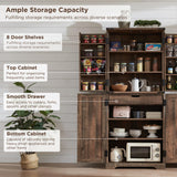 ACCOHOHO 72" Tall Kitchen Pantry, Farmhouse Storage Cabinet with Barn Doors, Organizer, Drawer and Adjustable Shelves, Rustic Wood Cupboard for Kitchen, Dining Room, Bathroom, Rustic Brown ACCOHOHO
