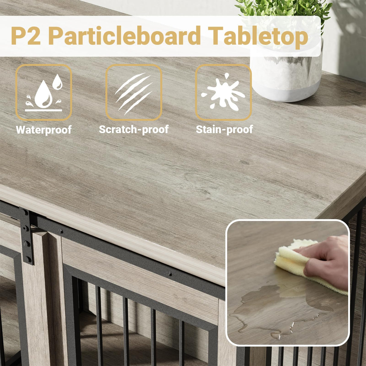 Rovibek 61 Double Dog Crate Furniture for 2 Dogs, Large Double Dog Kennel Furniture TV Stand, Furniture Style Dog Crates End Table, Wood Crates for Dogs Kennel Indoor Grey Rovibek