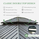 domi outdoor living 12x14 ft Wood Gazebo, Cedar Frame Hardtop Gazebo with Galvanized Steel Double Roof, Netting & Curtains, Patio Pergola Pavilion for Patio, Backyard, Deck, Lawns domi outdoor living