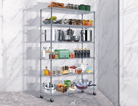 6 Tier Metal Shelving, 18" D x 48" W x 82" H Storage Rack, Wire Shelf, Height Adjustable, Wire Rack Shelving, Maximum Load Bearing 2100lbs, Metal Storage Shelves for Kitchen Garage Warehouse, Chrome MKDLUFEI