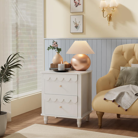 Anbuy 3 Pcs Bedroom Sets, Scalloped 6 Drawer Dresser and Night Stand Sets for Bedroom, Two Drawers Nightstand Set of 2 & 6 Drawer Dresser Combo 3 Pieces (White) Anbuy