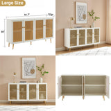 EDYO LIVING 63" Metal Decorative Sideboard Buffet Cabinet with LED Light, White Credenza Storage Cabinet, Wood Accent Cabinet with 4 Doors for Living Room EDYO LIVING