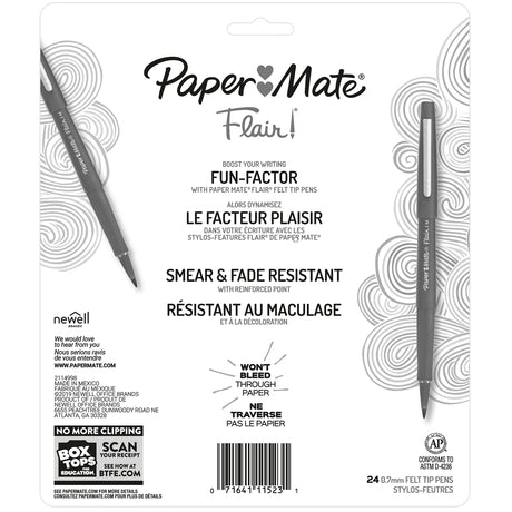 Paper Mate Felt Tip Pens, Flair Marker Pens, Medium Point, Assorted, 24 Count - Home, Office, Back to School, Teacher Supplies Paper Mate