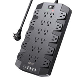 Power Strip, SUPERDANNY 2100J Surge Protector with 22 Outlets, 2 USB-C and 4 USB-A, 6.5Ft Flat Plug Heavy Duty Extension Cord (1875W/15A), Wall Mountable for Home, Office, Dorm, Gaming Room, Black SUPERDANNY
