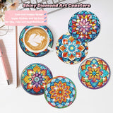 Puraikcmi 6pcs DIY Mandala Diamond Art Painting Kits Coasters with Holder, Diamond Art Coasters Adults Beginners, Flower Diamond Art Crafts Supplies Puraikcmi