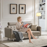 SZLIZCCC 72'' Top Grain Genuine Sofa Couch, Upholstered Cow Leather loveseat Sofas Modern Leather Couch Tufted Sofa with Metal Legs & Wide Backrest, Two Seater Couch for Bedroom,Apartment (Beige) SZLIZCCC