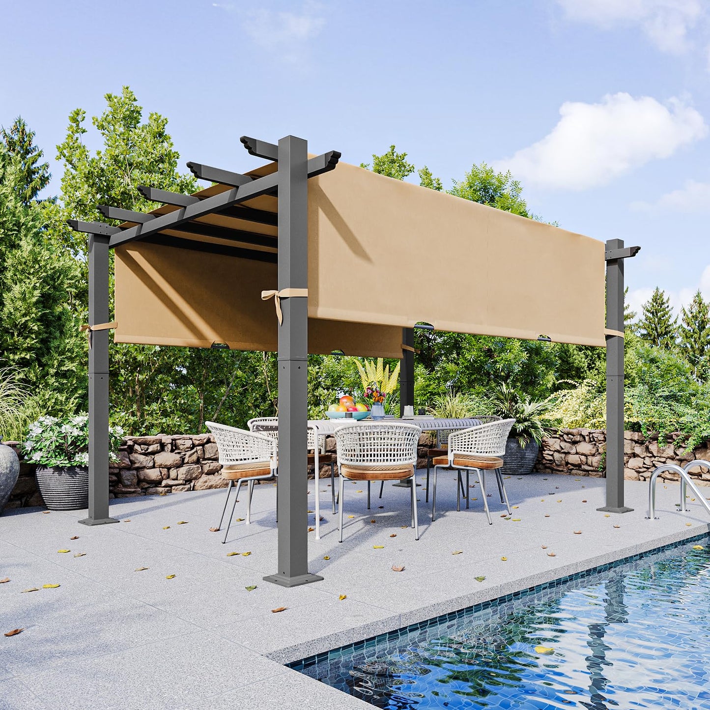 Aoxun 10'x12' Outdoor Retractable Pergola, Heavy-Duty Aluminum Pergola Patio, Modern Pergola with Retractable Sun Shade Canopy for Garden, Decks, and Backyards