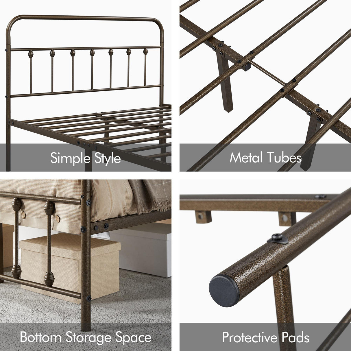 Yaheetech Classic Metal Platform Bed Frame Mattress Foundation with Victorian Style Iron-Art Headboard/Footboard/Under Bed Storage No Box Spring Needed Bronze Full Size Yaheetech