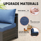 TerraRelax Patio Furniture Set 5 Pieces All Weather Patio Conversation Sets Wicker PE Rattan Outdoor Sectional Couch Sofa with Cushion Ottoman Table for Poolside Peacock, Garden, Backyard Navy TerraRelax