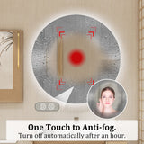 BuLife 28 Inch Round LED Bathroom Mirror Backlit Anti-Fog Wall Mounted Lighted Bathroom Vanity Mirror 3 Colors Light Dimmable Smart Makeup Mirror with Touch Switch BuLife