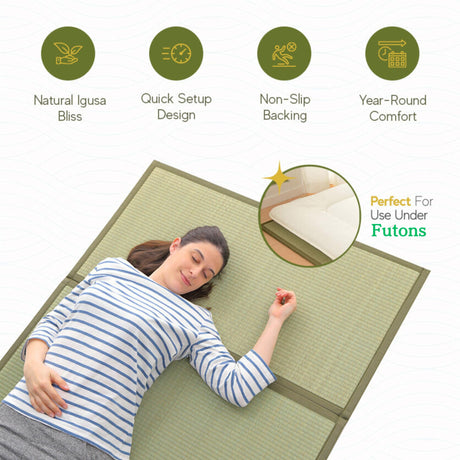 MIINA Japanese Traditional Tatami Mattress, Igusa (Rush Grass) Tatami Mat, Floor Mattress, Japanese Floor Mattress,Japanese Futon, 61"x78" (Queen, Natural) MIINA