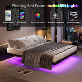 AGXI Floating Bed Frame Queen with LED Lights and Charging Station, 14 Inch Queen Floating Bed Frame - Modern Queen Bed Frame Easy Assembly No Box Spring Needed AGXI