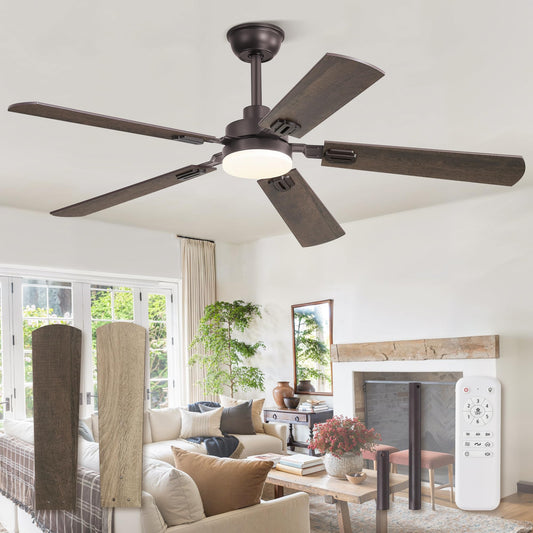 ZMISHIBO 52" Ceiling Fans with Lights, Oil Bronze Farmhouse Ceiling Fan with Remote, Rustic Indoor Ceiling Fan with Dual Finish Blades, Quiet & Strong Motor, Bright LED Light.