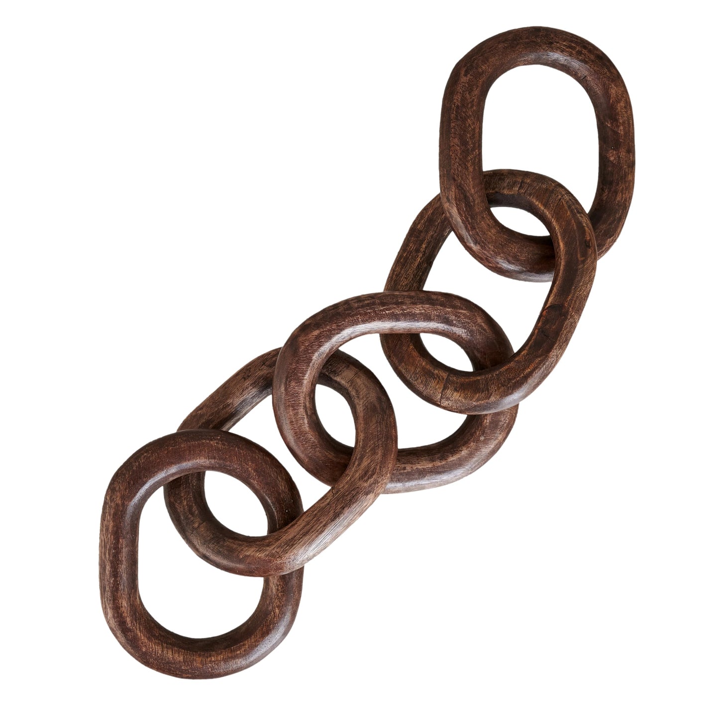 Eximious India Wood Chain Link Decor Hand Carved 5-Link Wood Knot Decorative Chain, Rustic Wood Link Decorative Object Large Wooden Chain for Home Living Room Coffee Table Farmhouse Walnut