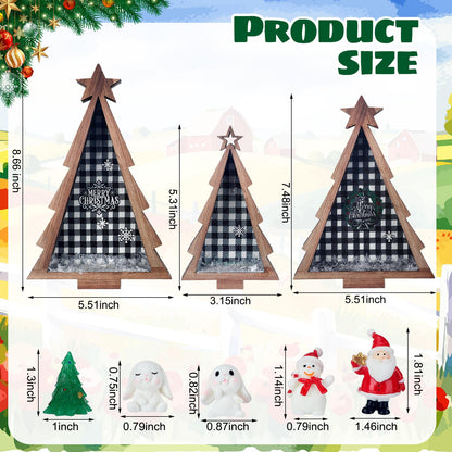 3 Pcs Wooden Christmas Trees Rustic Tabletop Decoration with Christmas Resin Charms Farmhouse Wooden Xmas Centerpiece Christmas Tree Sign Centerpieces for Table Home Decor