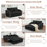 Pull Out Sofa Bed with Phone Holder, Convertible Velvet Loveseat Sleeper with 2 USB Charging Ports, Modern Futon Couch with Cup Holders and Adjustable Backrest, Small Love Seat for Living Room, Black KINFFICT
