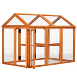 PawHut Chicken Run, Wooden Large Chicken Coop, Combinable Design with Perches & Doors for Outdoor, Backyard, Farm, 4.6' x 2.8', Orange PawHut