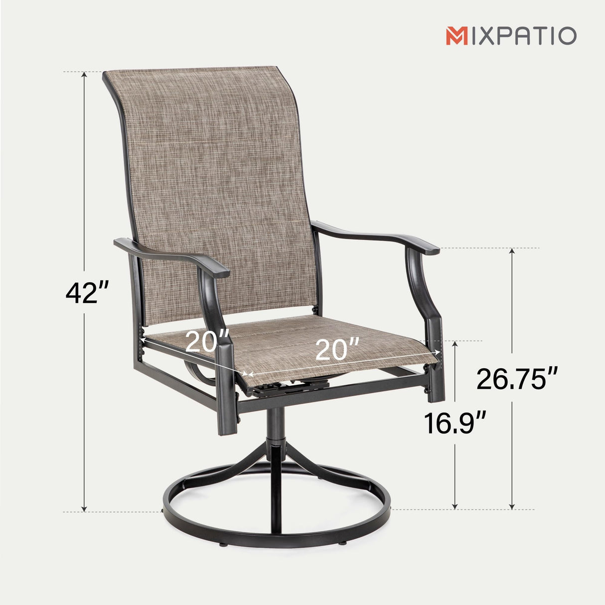 MIXPATIO 5 Pieces Patio Dining Set, Outdoor Table and Chairs, 4 x Textilene Swivel Dining Chairs and 42" Round Black Table, with 1.57" Umbrella Hole, for Cozy Garden Settings, Grayish Brown MIXPATIO