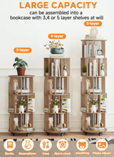 Baoz 5-Tier Rotating Bookshelf Tower, 360° Display Stackable Spinning Bookshelf with Wheels, Floor Standing Corner Revolving Bookcase, Rotating Book Shelf for Kids Rooms, Living Room, Bedroom - Wood Baoz