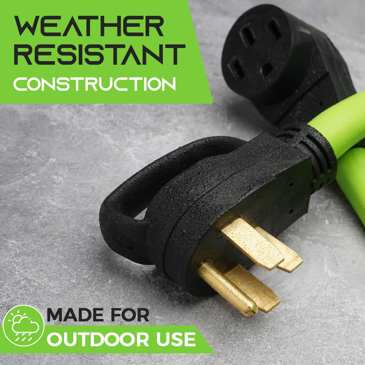 GEARit 50-Amp Extension Cord for RV and EV, 250-Volt, 4-Prong, Compatible with Tesla Model 3 Model Y Model X Model S, NEMA 14-50P to 14-50R 6/3, 8/1 STW AWG Gauge, Charging, Waterproof, 75 ft, Green GearIT