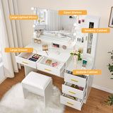 ANWBROAD Large Vanity Desk with Mirror and Lights 45.3" Makeup Vanity with Charging Station Nightstand 3 Lighting Modes Vanity Table Set with 5 Drawers Jewelry Cabinet Glass Door Bedroom White UBDT68W ANWBROAD