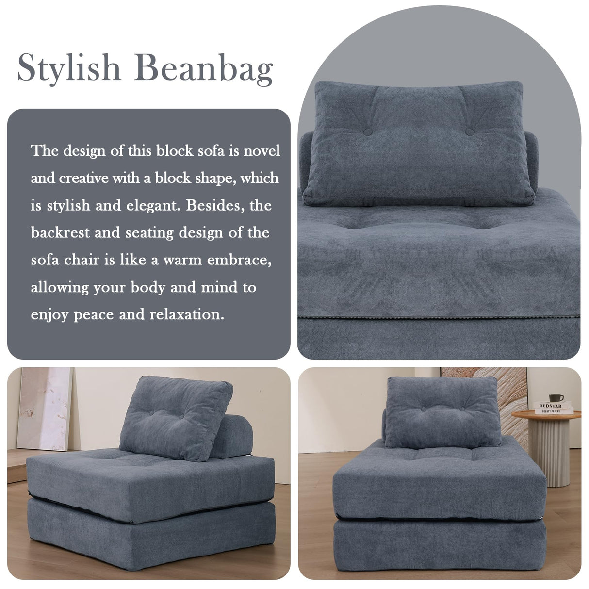 Futon Sofa Bed,Sleeper Chair - Convertible Sectional Sleeper Sofa with Pillow, Floor Bed Mattress for Guest Bed,Removable Zippered Back Support, Perfect for Living Room and Bedroom (SlateGray) Snug Sofee