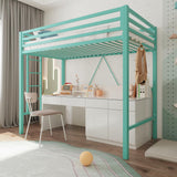 Allewie Metal Loft Bed Twin Size with Guardrail and Ladder, Small Space Saving Design for Bedroom Kid Room and Dorm, No Box Spring Needed, Green Allewie