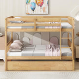 WIILAYOK Full Over Full Bunk Bed with Trundle, Convertible to 2 Platform Bed, Solid Wood Bunk Bed with Ladder and Safety Rails for Teens, Adults, Natural WIILAYOK