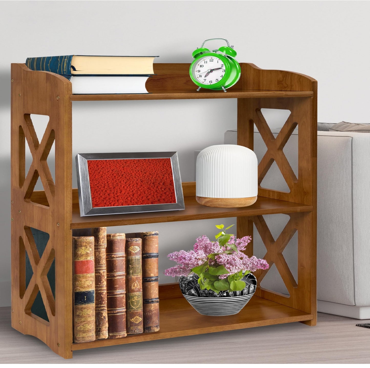 Stylish YCICI 3-Tier Brown Bookshelf - Compact Freestanding Storage Solution - WoodArtSupply