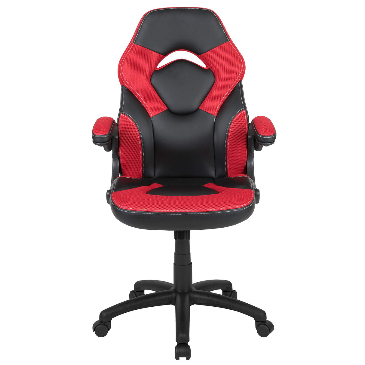 Flash Furniture X10 High-Back LeatherSoft Racing Style Gaming Chair with Flip-Up Arms, Ergonomic Padded Swivel Computer Chair, Red/Black Flash Furniture
