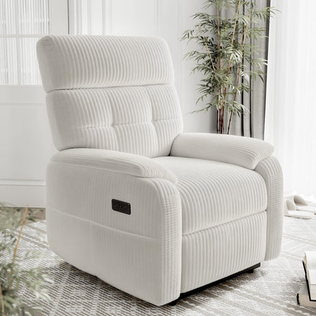 Claiks Zero Gravity Recliner Chair, Oversized Reclining Chair for Adults, Adjustable Electric Reclining Sofa Lounge with USB&Type-C Ports, Side Pocket, for Living Room, Corduroy, White Claiks