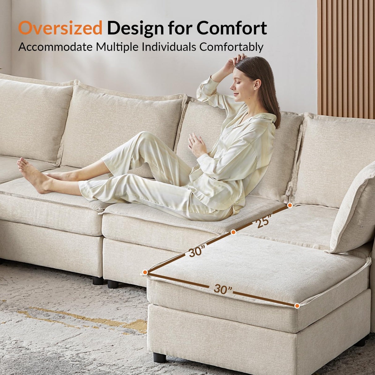 HULALA HOME Modular Sectional Sofa, Oversized 8 Seat U Shaped Couch with Storage Ottoman, Comfy Chenille Sofa with Deep Seat, Convertible Sectional Couches for Living Room, Beige HULALA HOME