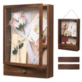 Wishtofly Shadow Box Frame 3 Deep, 11x16 Shadow Boxes Display Cases with Removable Shelves and Drawers, Wooden Memory Frames for Pictures, Flowers, Pet Memorial, Wedding Bouquet, Brown Wishtofly