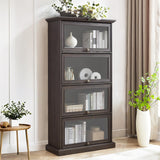 HIUU Brown Glass Display Curio Cabinet with Glass Doors,Brown Showcase Display Cabinet,Shelves with Flip-Up Glass Doors,Farmhouse Barrister Bookcase HIUU